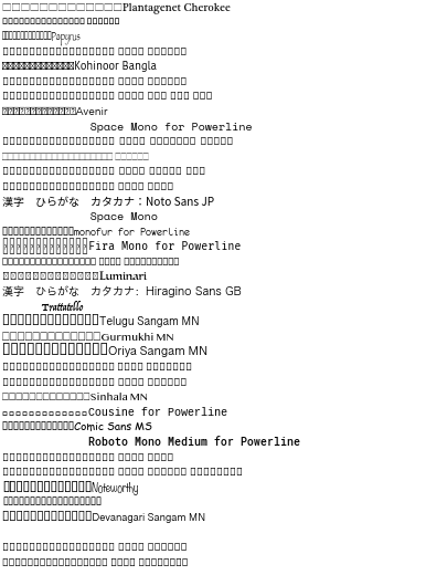 Font list with Japanese text